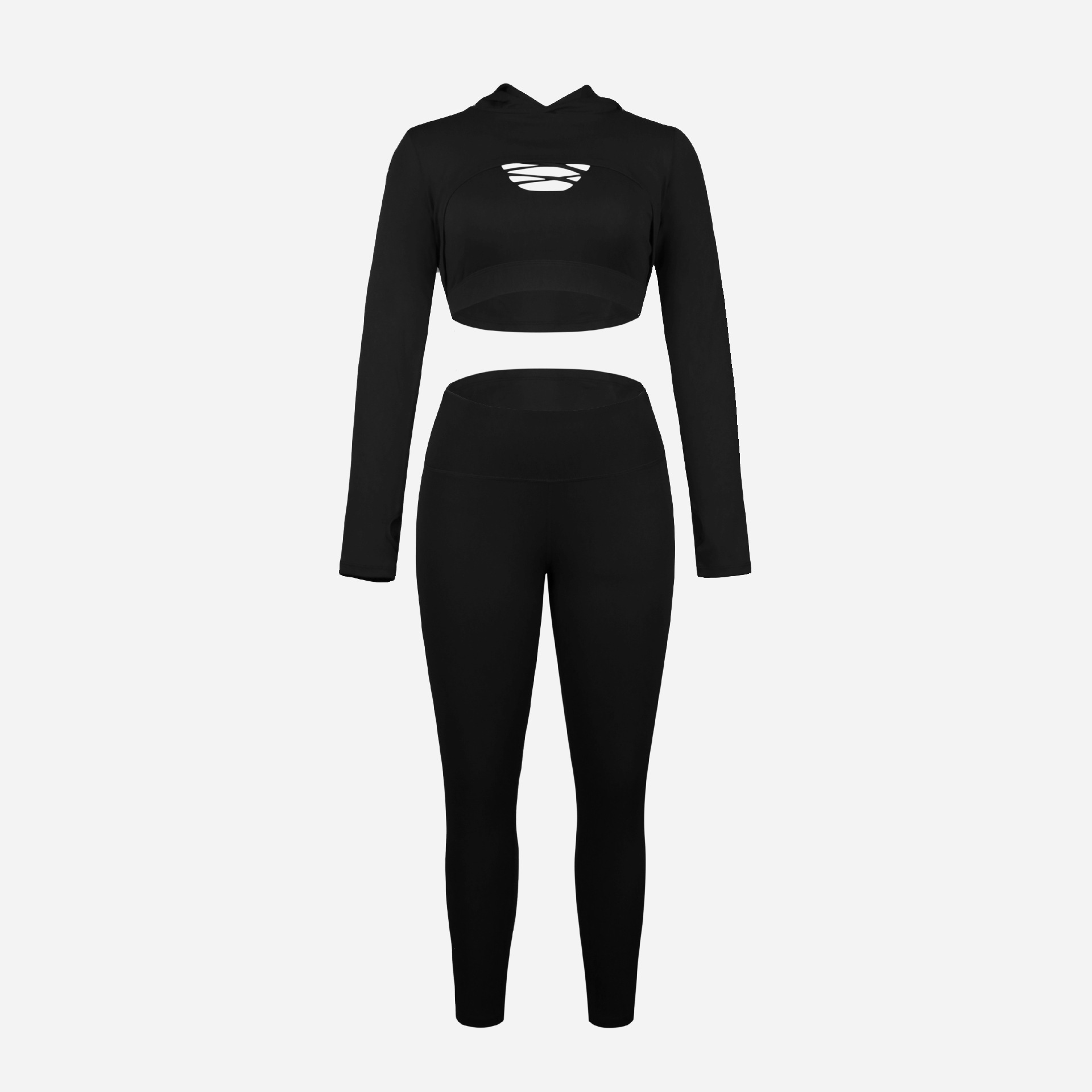 3 Pieces Yoga Fitness Set Gym Workout Cropped Hoodie Active Wear Sport Tracksuit